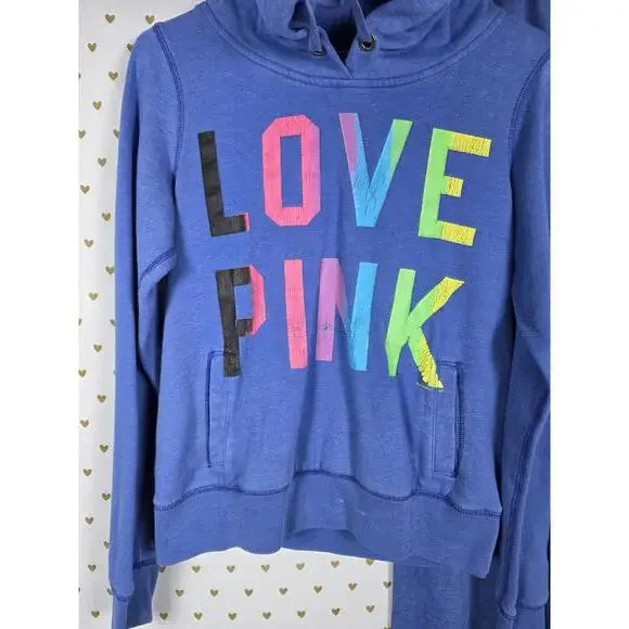 Victorias Secret Pink 86 LOVE Small RAINBOW VINTAGE y2k Hoodie Sweats SET - Picture 2 of 11